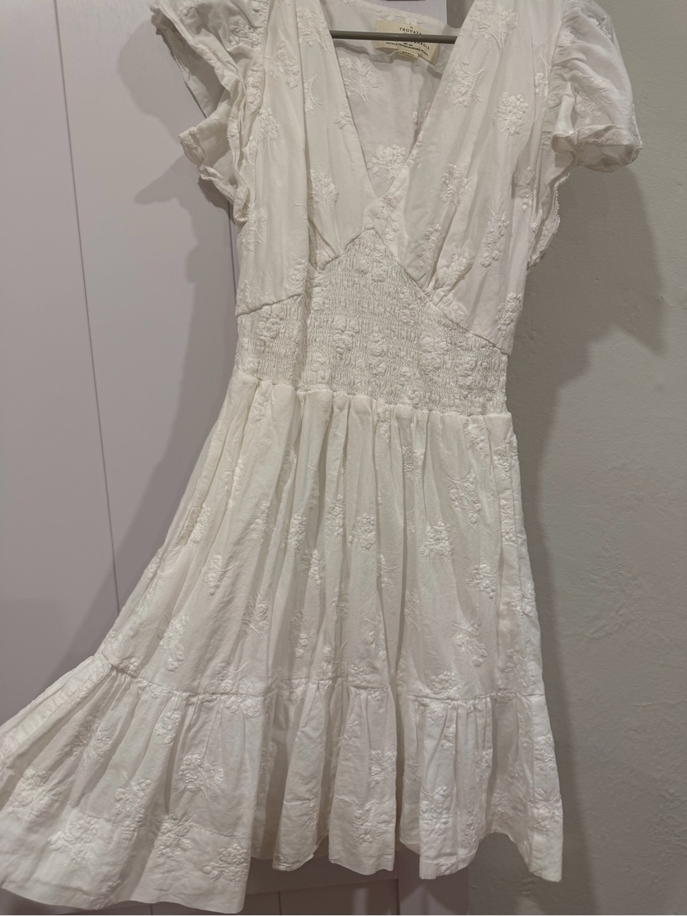 Trovata White Embroidered V-Neck Mini Dress